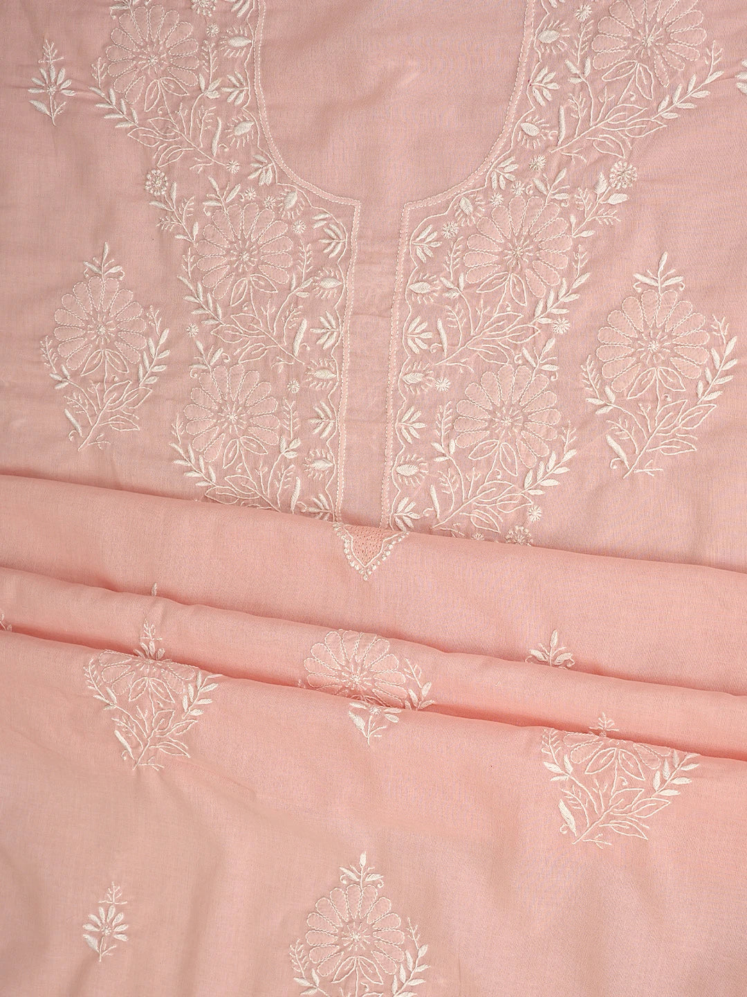 Ada Hand Embroidered Pastel Peach Cotton Lucknowi Chikankari Unstitched Suit Piece 01A762929