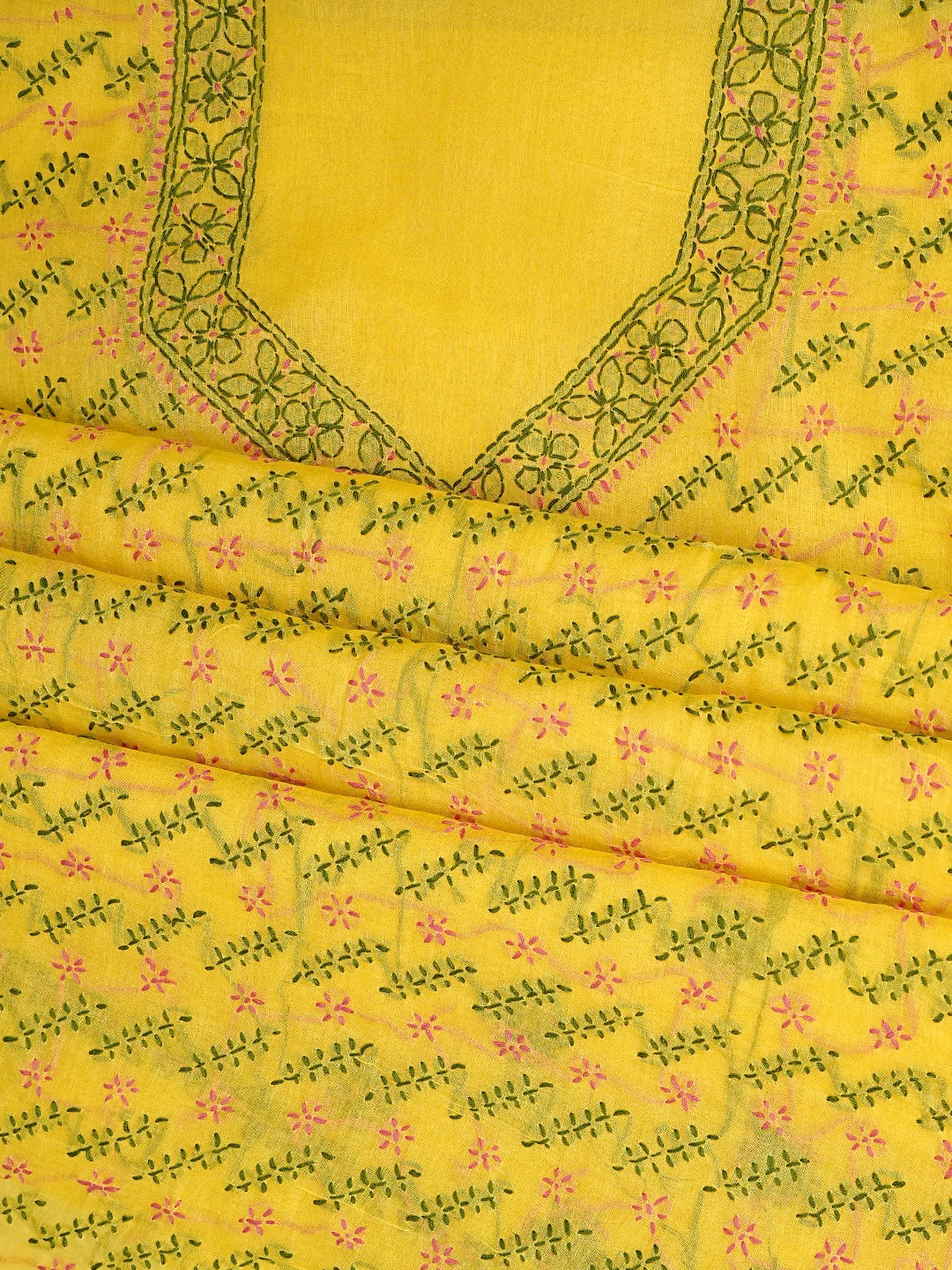 Ada Hand Embroidered Yellow Cotton Lucknowi Chikankari Unstitched Suit Piece 01A893891