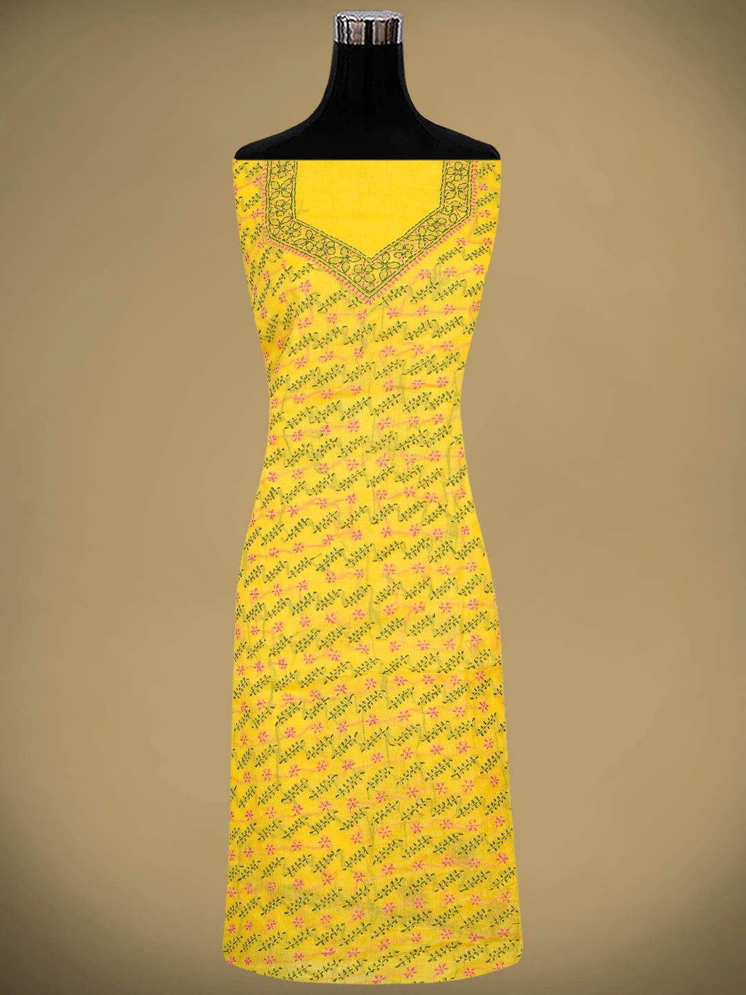 Ada Hand Embroidered Yellow Cotton Lucknowi Chikankari Unstitched Suit Piece 01A893891