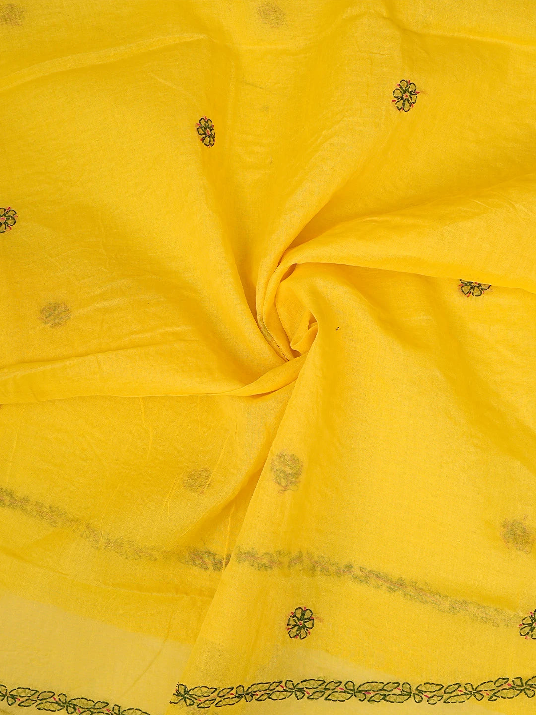 Ada Hand Embroidered Yellow Cotton Lucknowi Chikankari Unstitched Suit Piece 01A893891