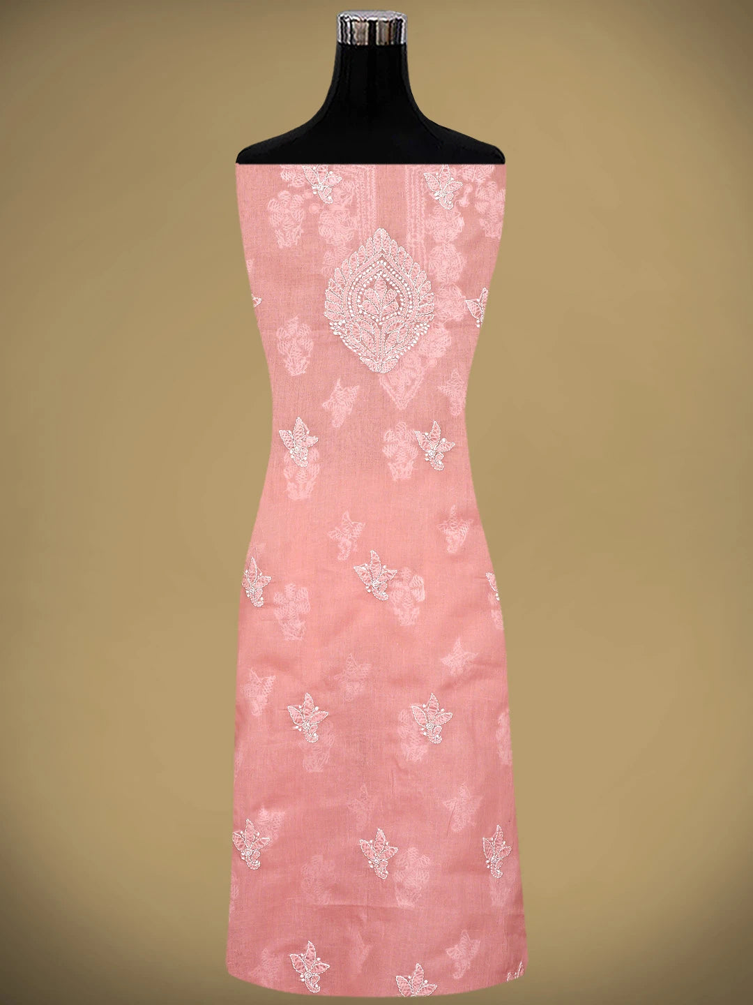 Ada Hand Embroidered Peach Pink Cotton Lucknowi Chikankari Unstitched Suit Piece 01A870961