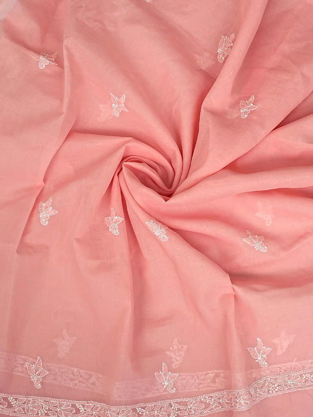 Ada Hand Embroidered Peach Pink Cotton Lucknowi Chikankari Unstitched Suit Piece 01A870961