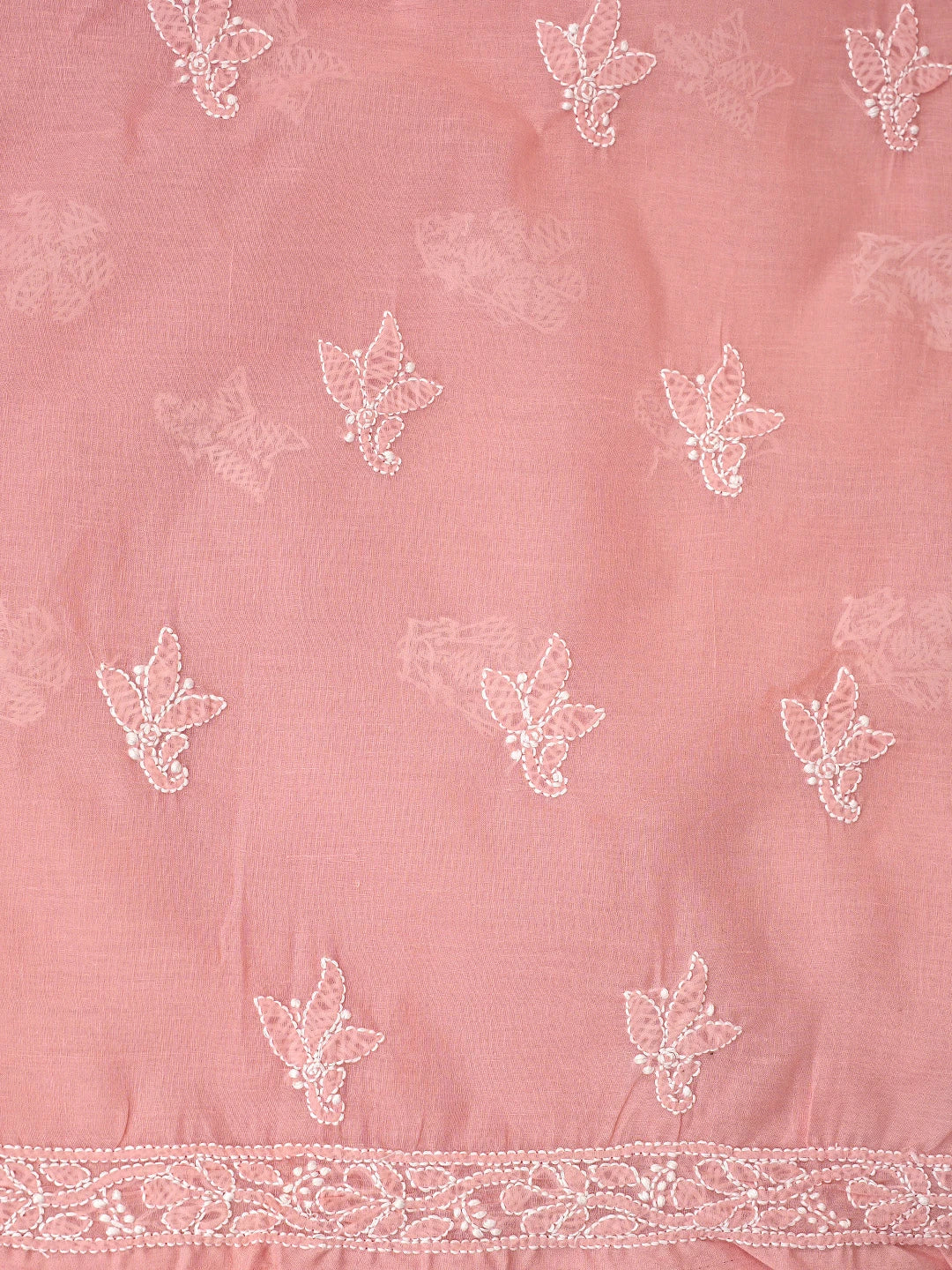 Ada Hand Embroidered Peach Pink Cotton Lucknowi Chikankari Unstitched Suit Piece 01A870961