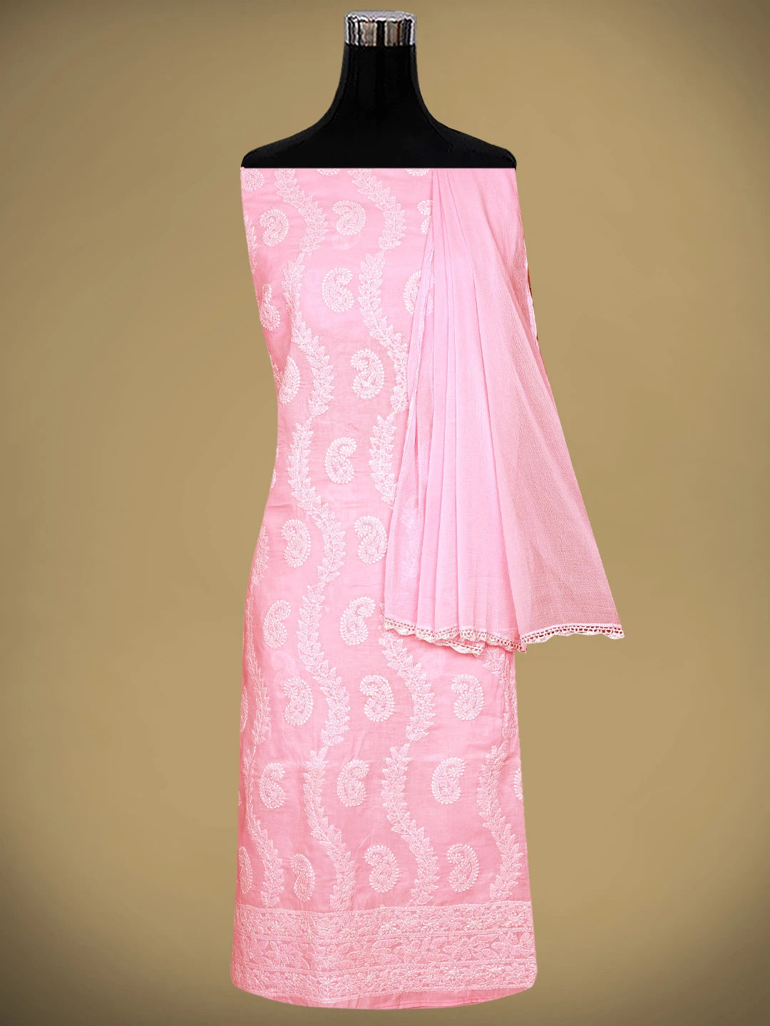 Ada Hand Embroidered Pink Cotton Lucknowi Chikankari Unstitched Suit Piece 01A861431