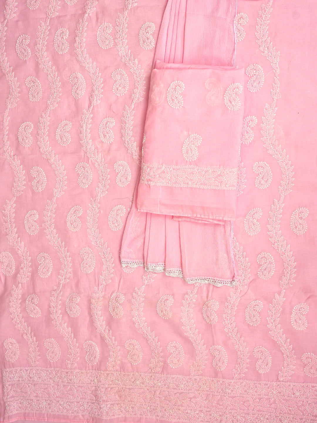 Ada Hand Embroidered Pink Cotton Lucknowi Chikankari Unstitched Suit Piece 01A861431