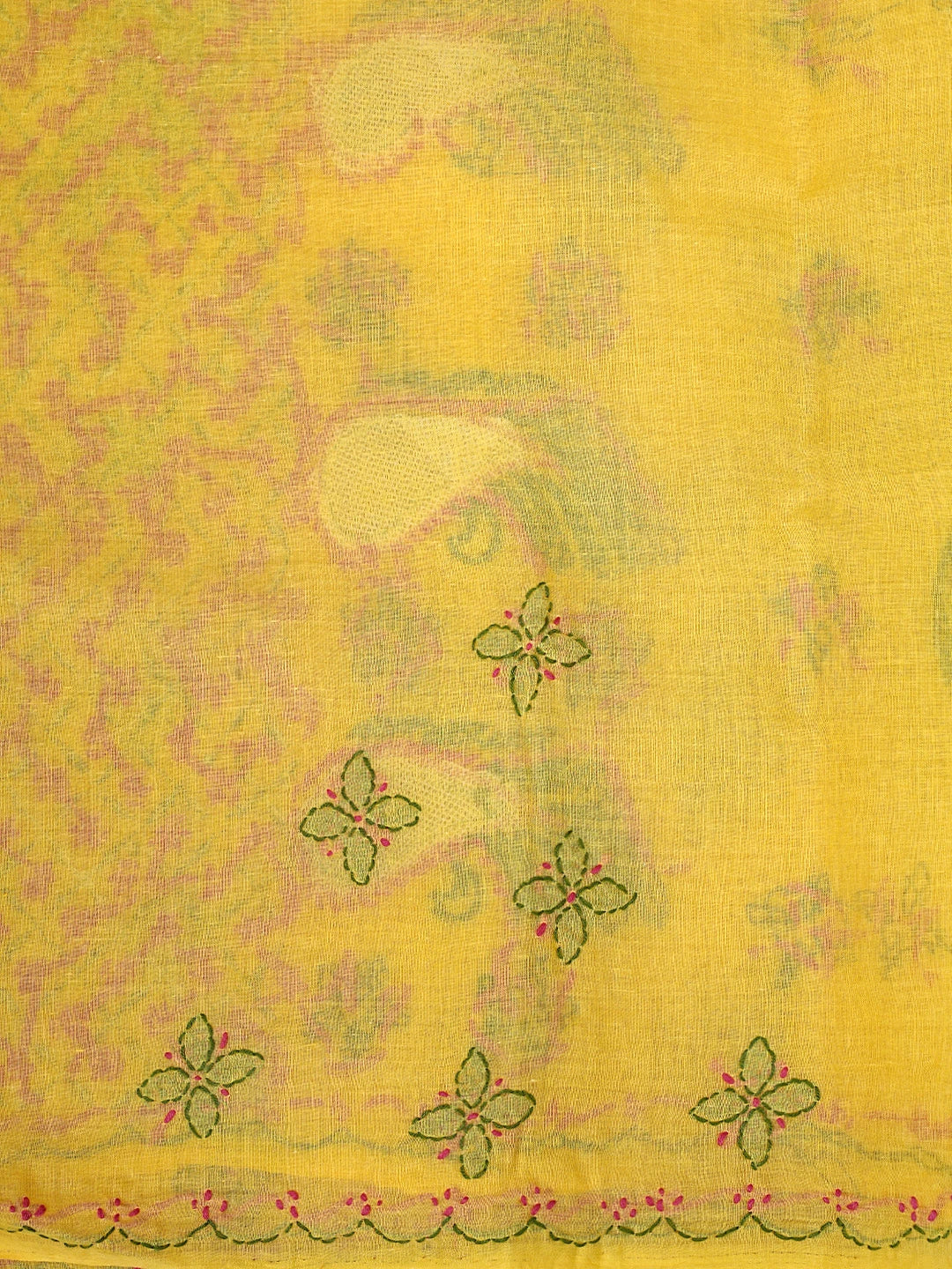 Ada Hand Embroidered Yellow Cotton Lucknowi Chikankari Saree With Blouse 01A891784
