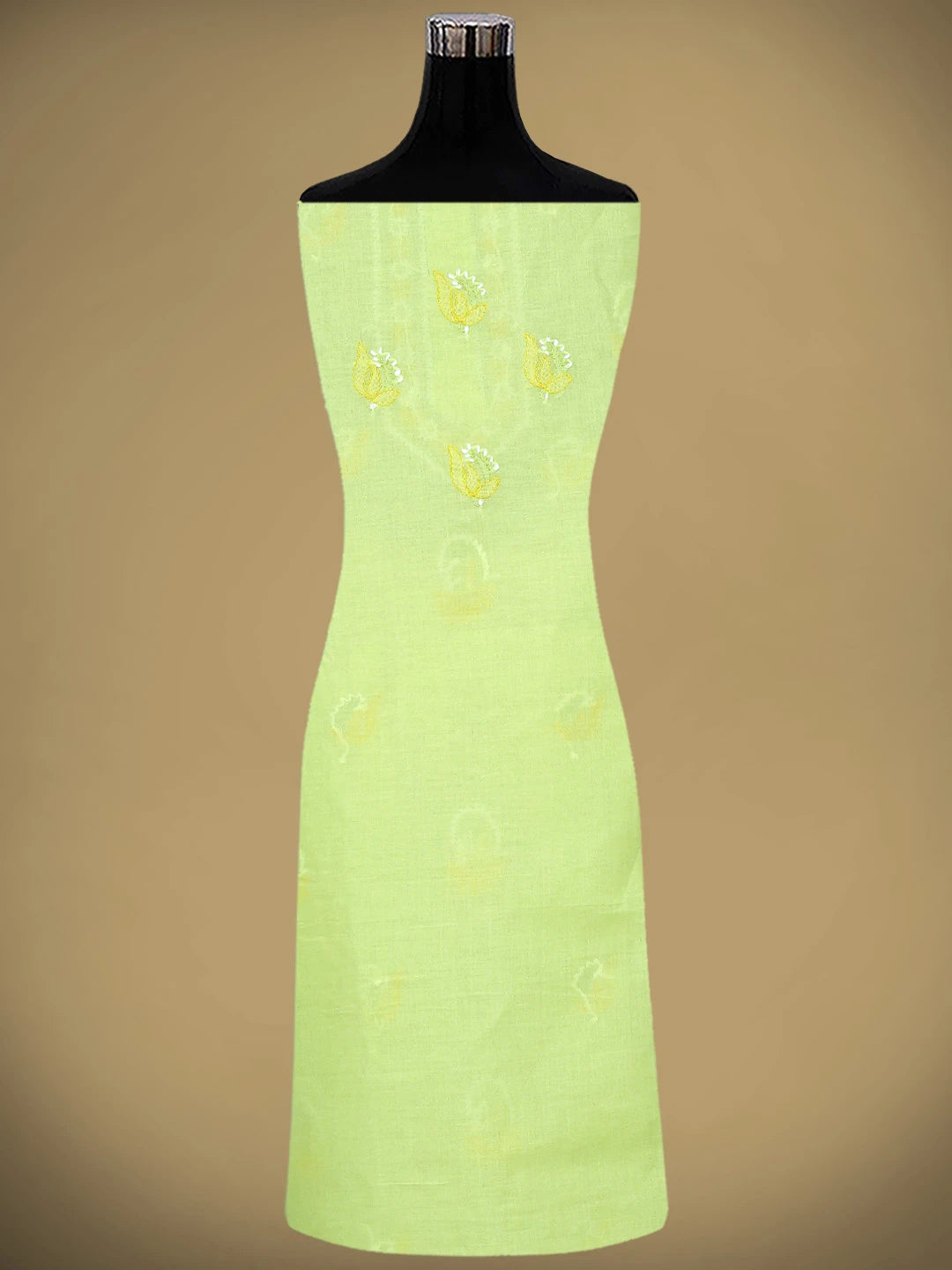 Ada Hand Embroidered Lime Green Cotton Lucknowi Chikankari Unstitched Suit Piece with Chiffon Dupatta 01A879679