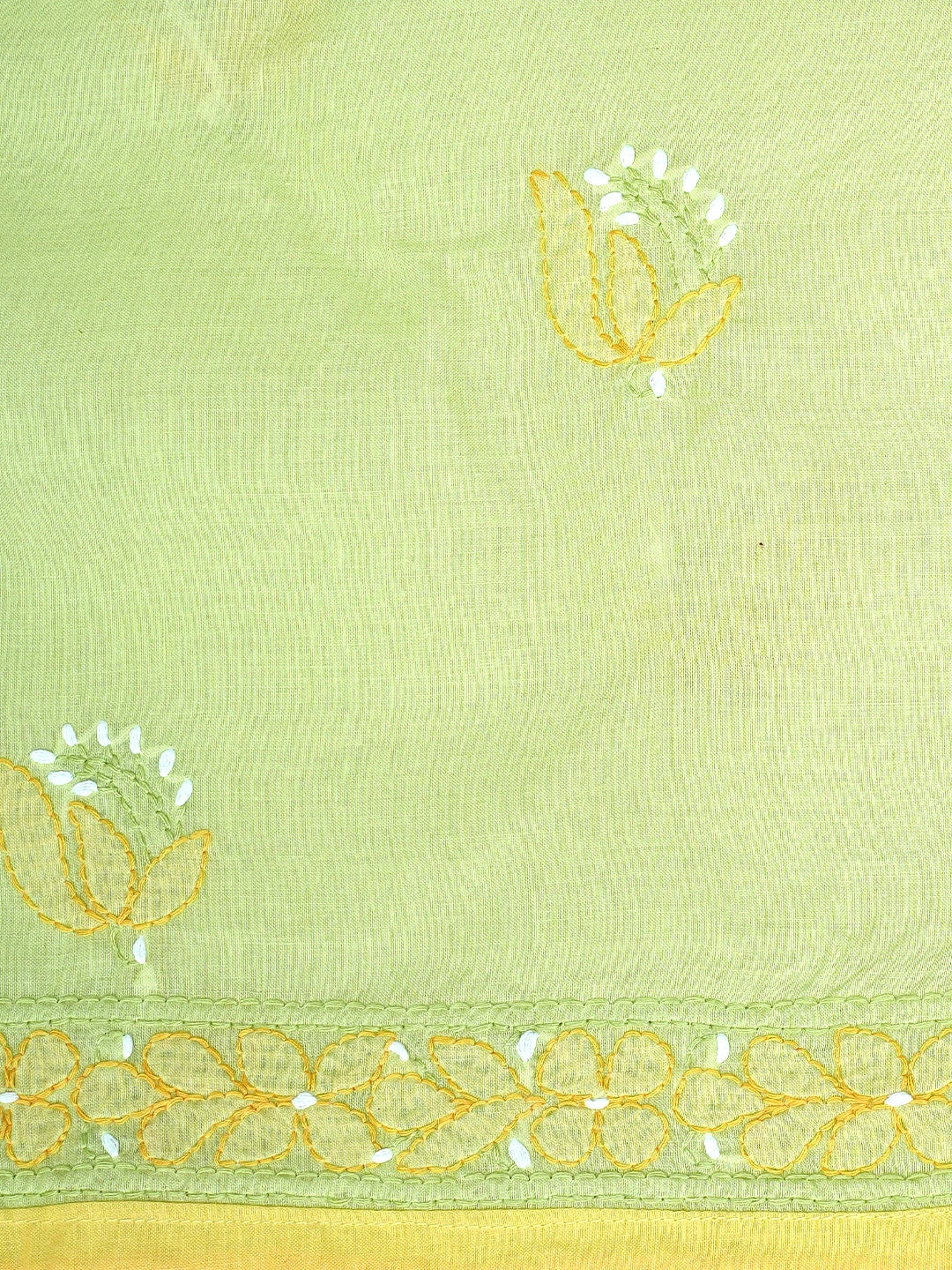 Ada Hand Embroidered Lime Green Cotton Lucknowi Chikankari Unstitched Suit Piece with Chiffon Dupatta 01A879679