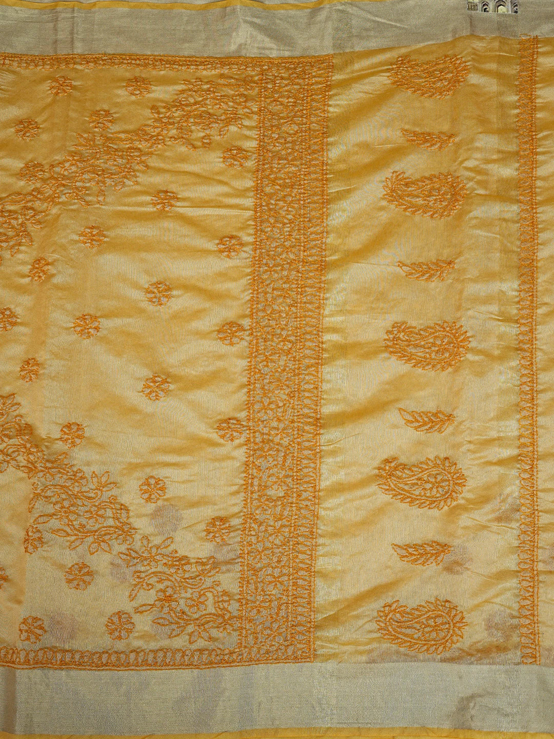 Ada Hand Embroidered Yellow Goldenrod Chanderi Lucknowi Chikankari Saree With Blouse 01A878666