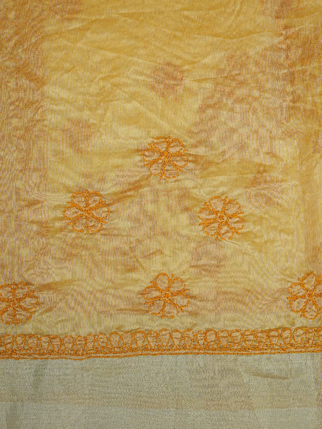 Ada Hand Embroidered Yellow Goldenrod Chanderi Lucknowi Chikankari Saree With Blouse 01A878666