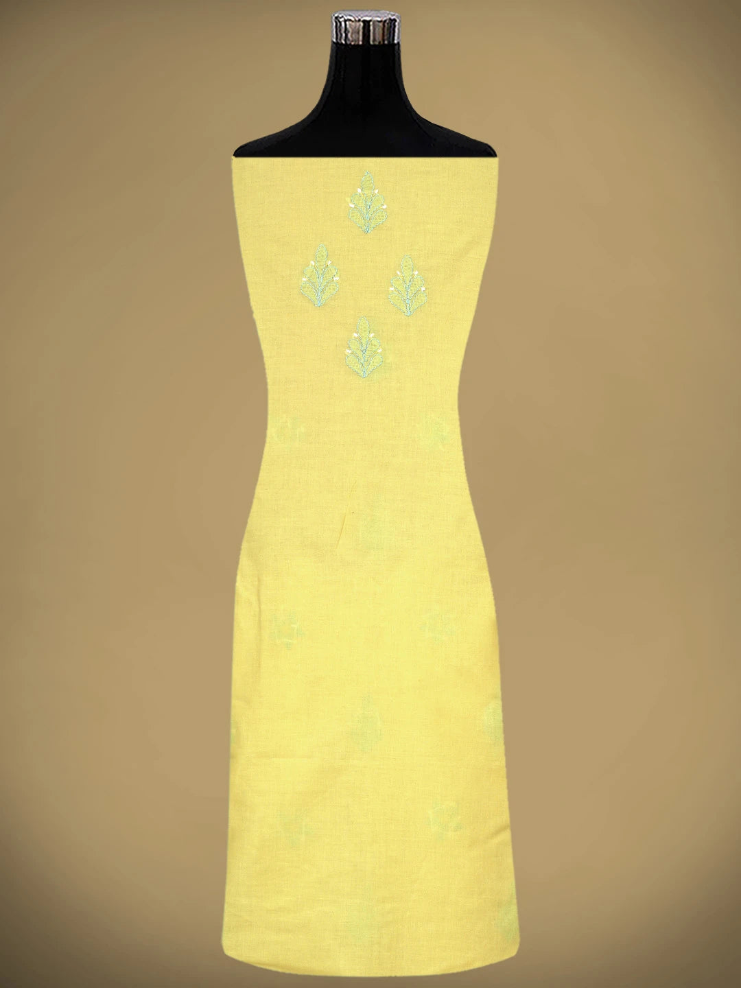 Ada Hand Embroidered Yellow Cotton Lucknowi Chikankari Unstitched Suit Piece with Chiffon Dupatta 01A879363