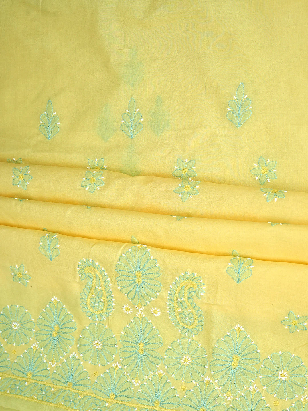 Ada Hand Embroidered Yellow Cotton Lucknowi Chikankari Unstitched Suit Piece with Chiffon Dupatta 01A879363