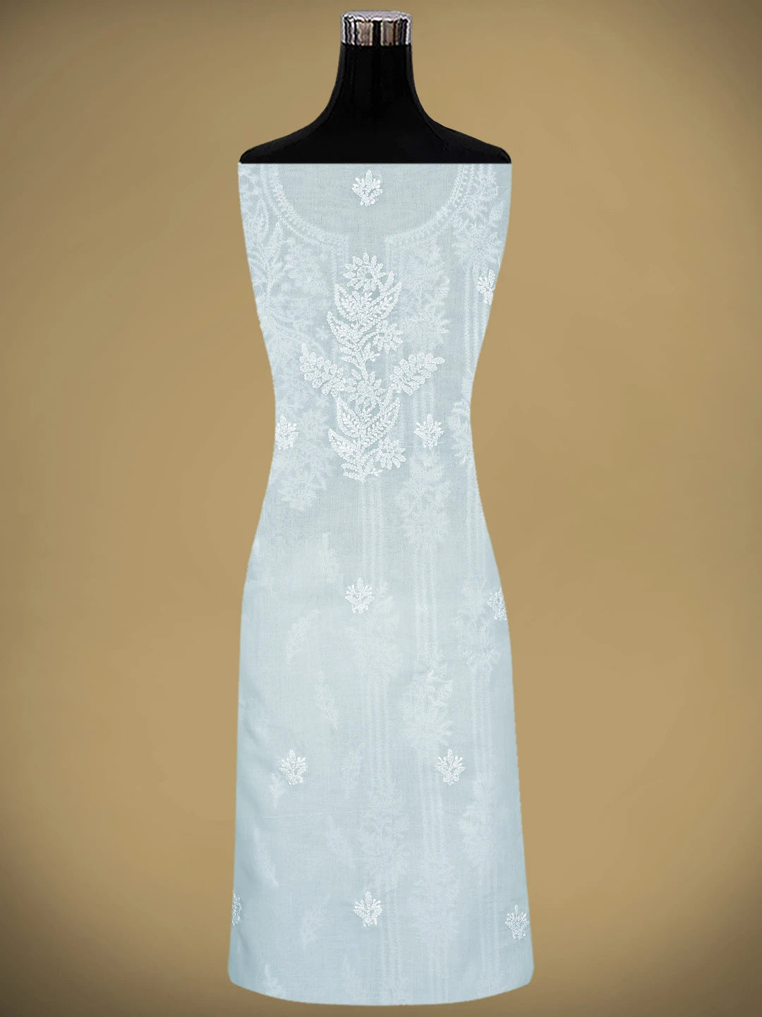 Ada Hand Embroidered Sky Blue Cotton Lucknowi Chikankari Unstitched Suit Piece with Chiffon Dupatta 01A871569