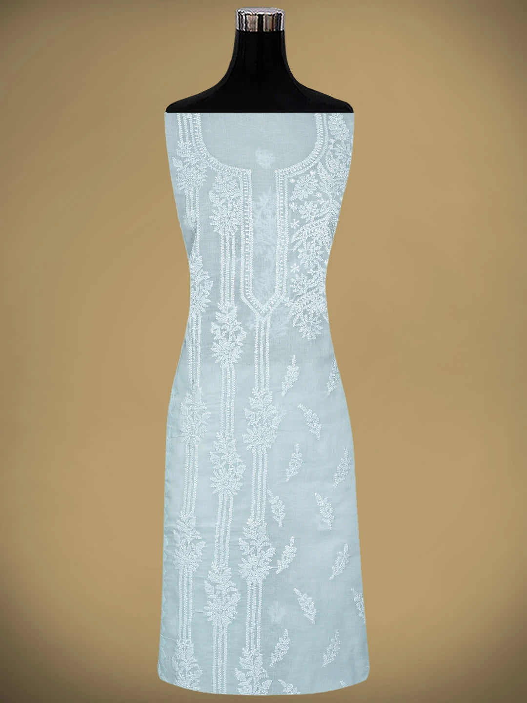 Ada Hand Embroidered Sky Blue Cotton Lucknowi Chikankari Unstitched Suit Piece with Chiffon Dupatta 01A871569