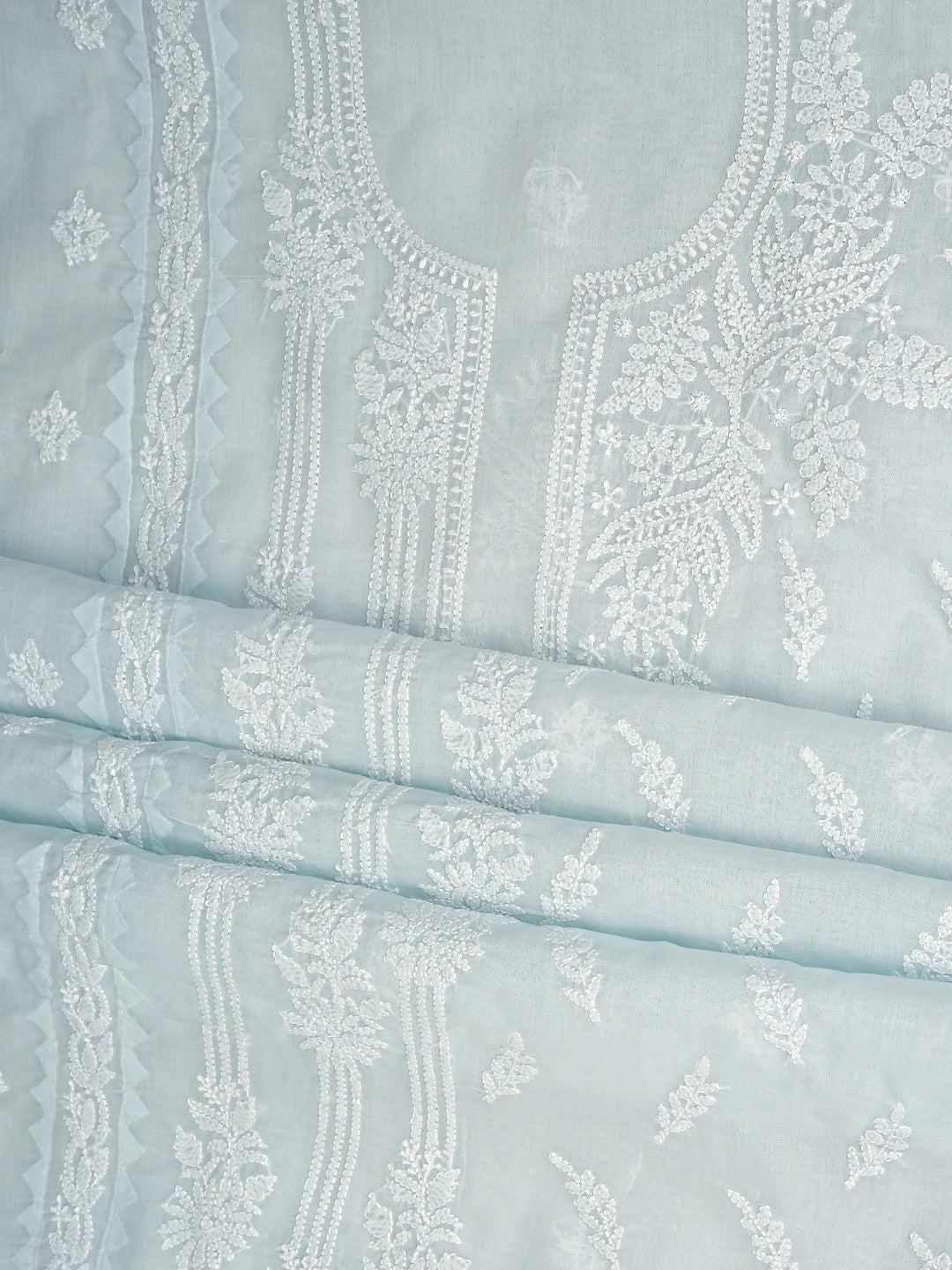 Ada Hand Embroidered Sky Blue Cotton Lucknowi Chikankari Unstitched Suit Piece with Chiffon Dupatta 01A871569