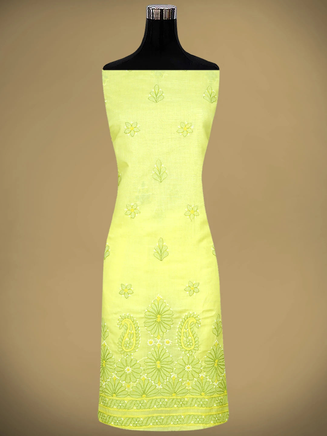Ada Hand Embroidered Yellow Cotton Lucknowi Chikankari Unstitched Suit Piece 01A879365