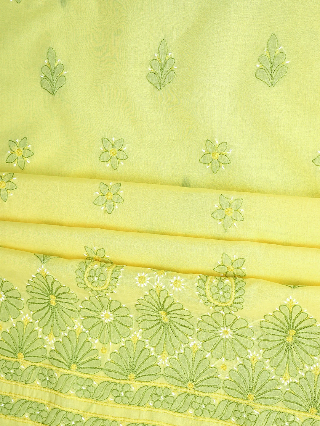 Ada Hand Embroidered Yellow Cotton Lucknowi Chikankari Unstitched Suit Piece 01A879365