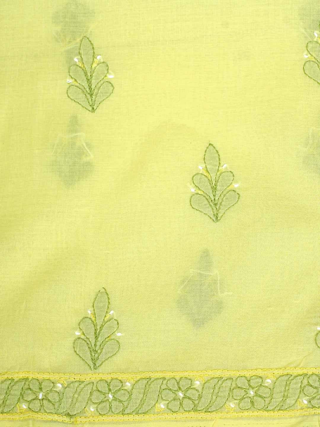 Ada Hand Embroidered Yellow Cotton Lucknowi Chikankari Unstitched Suit Piece 01A879365