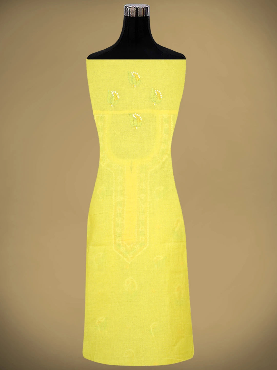 Ada Hand Embroidered Yellow Cotton Lucknowi Chikankari Unstitched Suit Piece with Chiffon Dupatta 01A879665