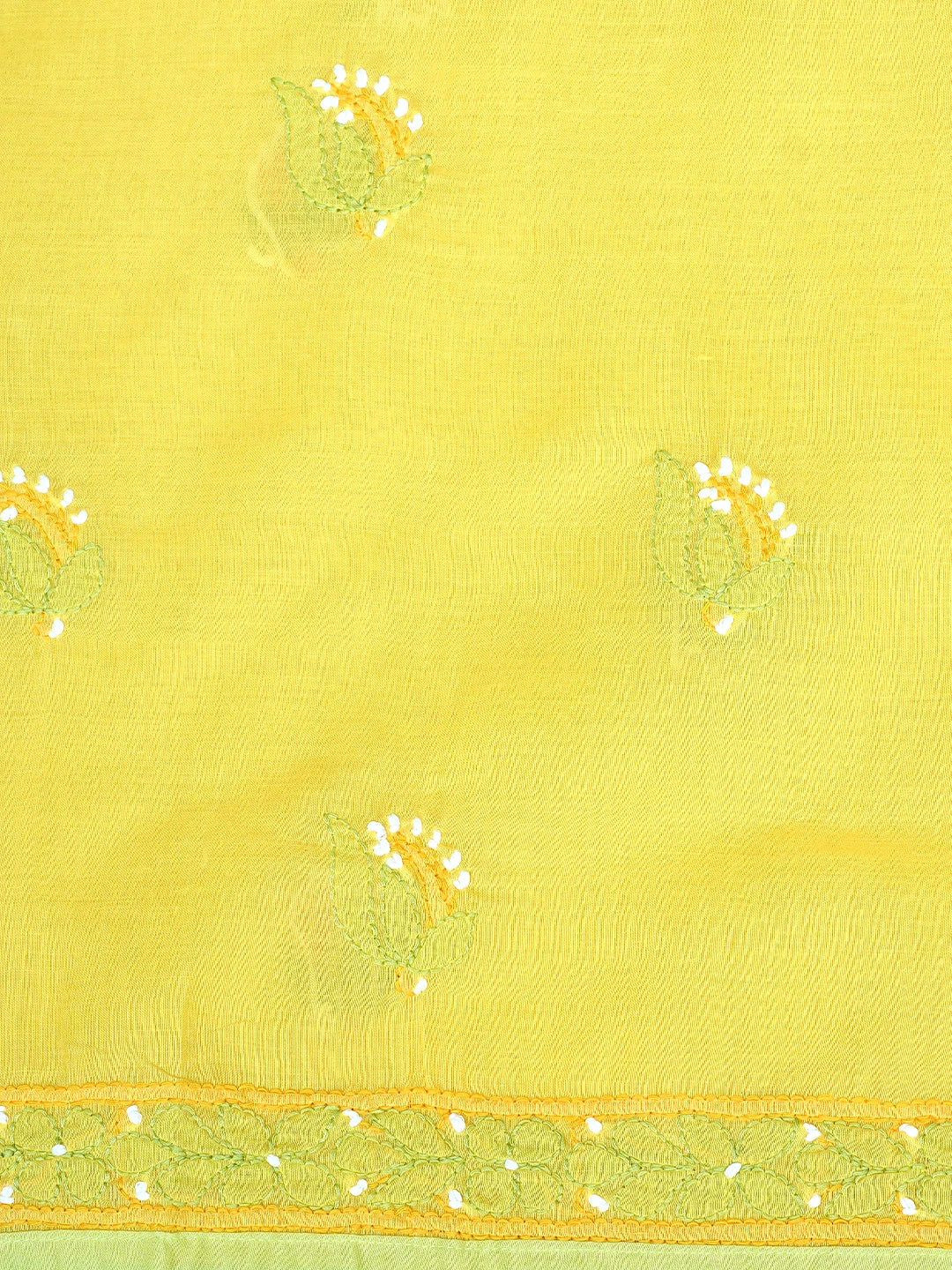 Ada Hand Embroidered Yellow Cotton Lucknowi Chikankari Unstitched Suit Piece with Chiffon Dupatta 01A879665