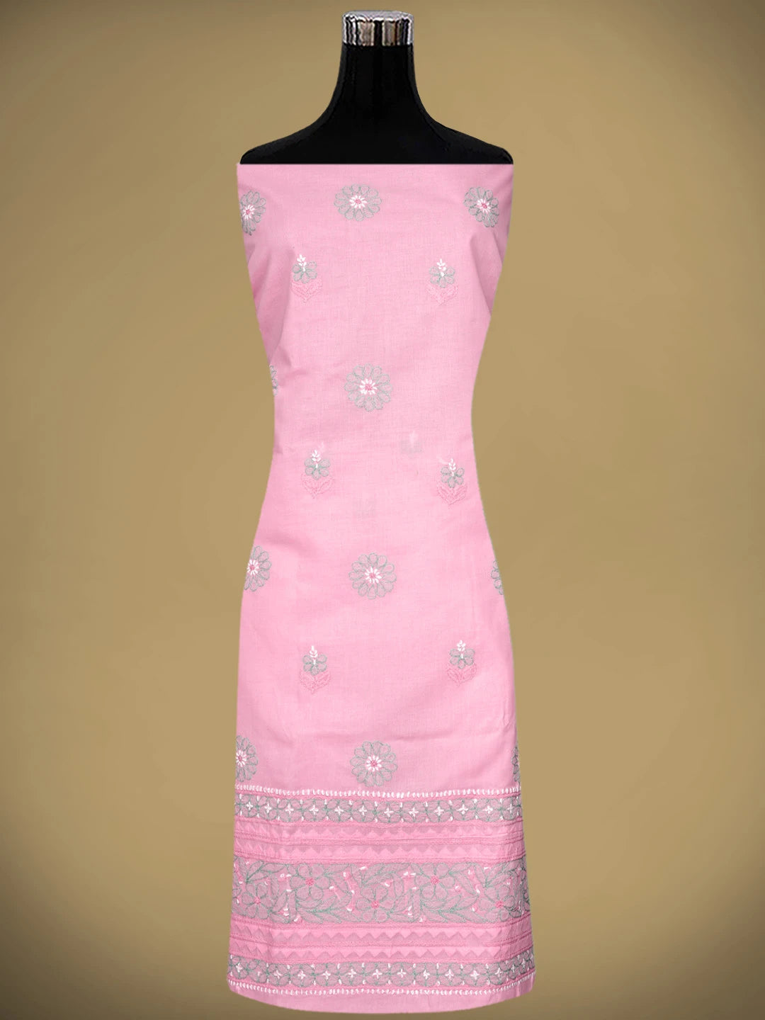 Ada Hand Embroidered Pink Cotton Lucknowi Chikankari Unstitched Suit Piece with Chiffon Dupatta 01A879661