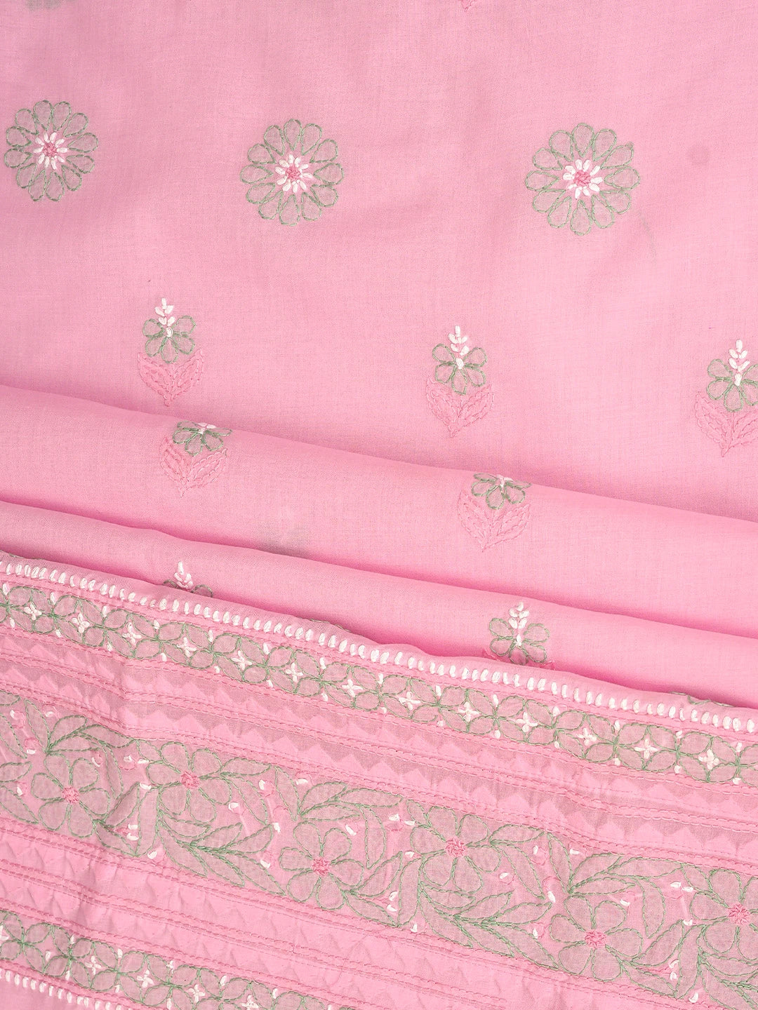 Ada Hand Embroidered Pink Cotton Lucknowi Chikankari Unstitched Suit Piece with Chiffon Dupatta 01A879661