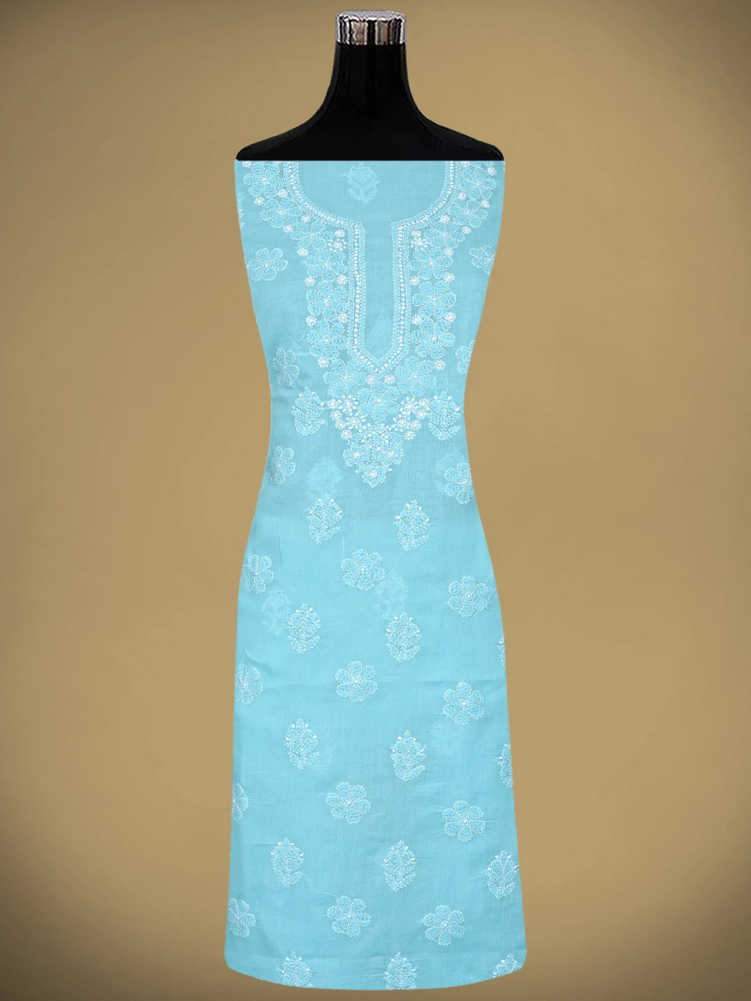 Ada Hand Embroidered Blue Cotton Lucknowi Chikankari Unstitched Suit Piece 01A870960
