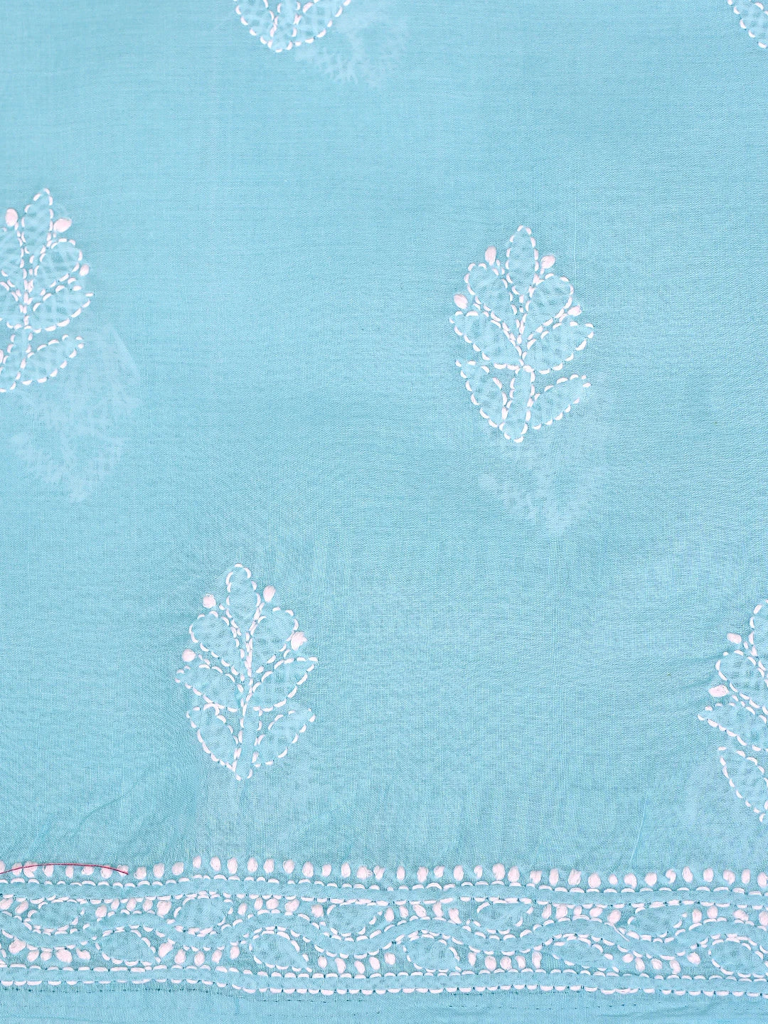 Ada Hand Embroidered Blue Cotton Lucknowi Chikankari Unstitched Suit Piece 01A870960