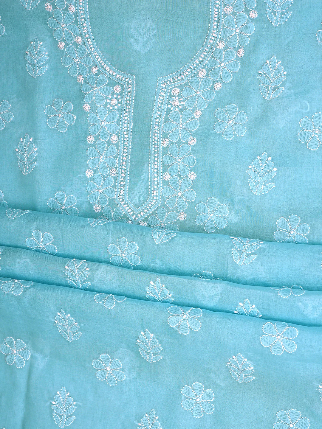 Ada Hand Embroidered Blue Cotton Lucknowi Chikankari Unstitched Suit Piece 01A870960