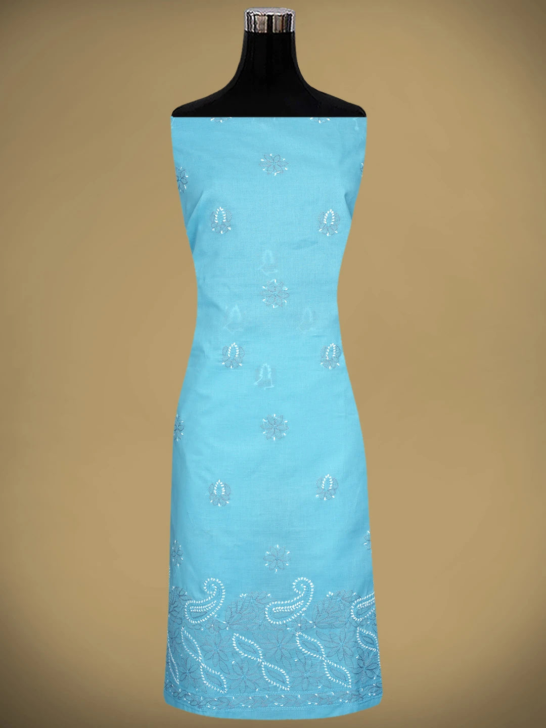 Ada Hand Embroidered Blue Cotton Lucknowi Chikankari Unstitched Suit Piece with Chiffon Dupatta 01A819179