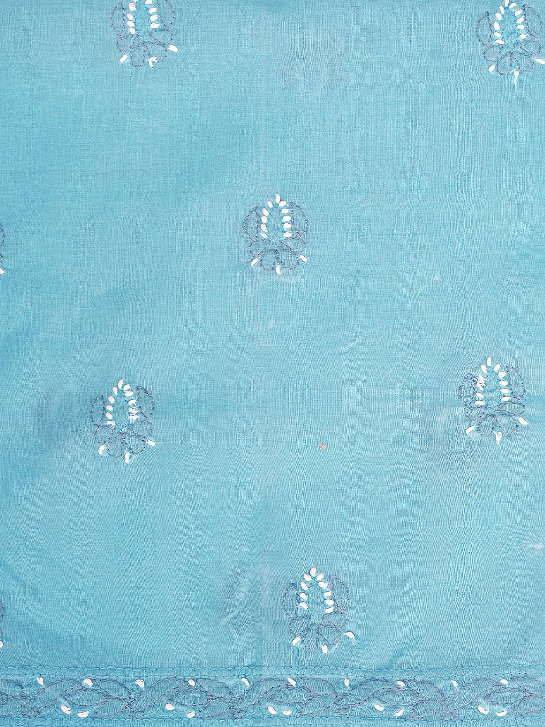 Ada Hand Embroidered Blue Cotton Lucknowi Chikankari Unstitched Suit Piece with Chiffon Dupatta 01A819179
