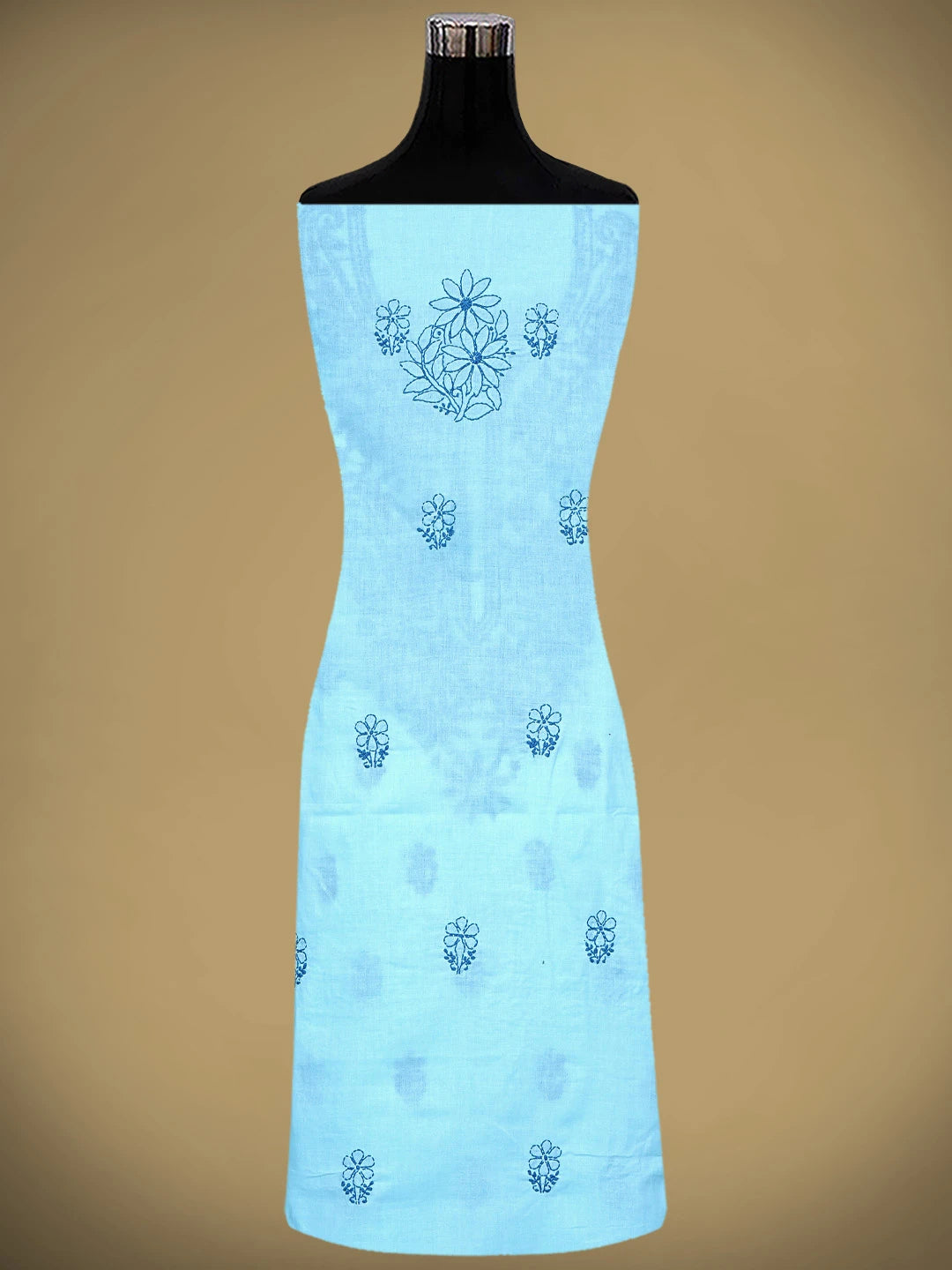 Ada Hand Embroidered Sky Blue Cotton Lucknowi Chikankari Unstitched Suit Piece with Chiffon Dupatta 01A868001