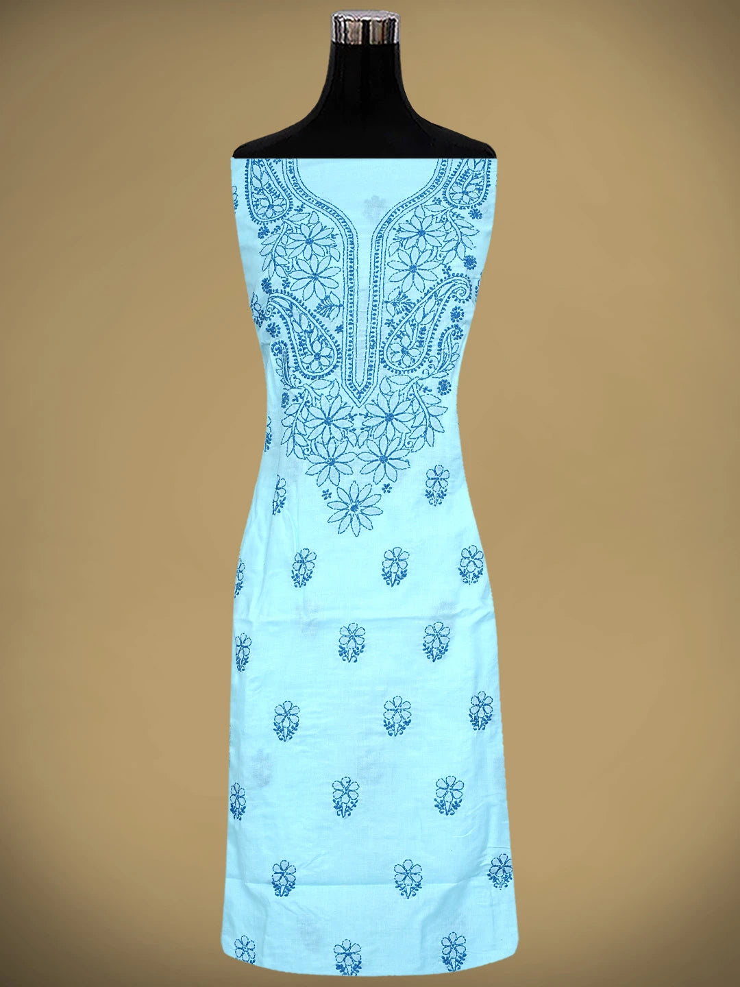 Ada Hand Embroidered Sky Blue Cotton Lucknowi Chikankari Unstitched Suit Piece with Chiffon Dupatta 01A868001
