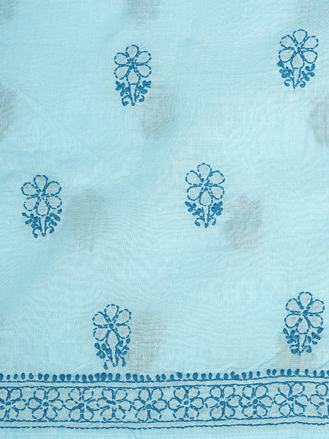 Ada Hand Embroidered Sky Blue Cotton Lucknowi Chikankari Unstitched Suit Piece with Chiffon Dupatta 01A868001