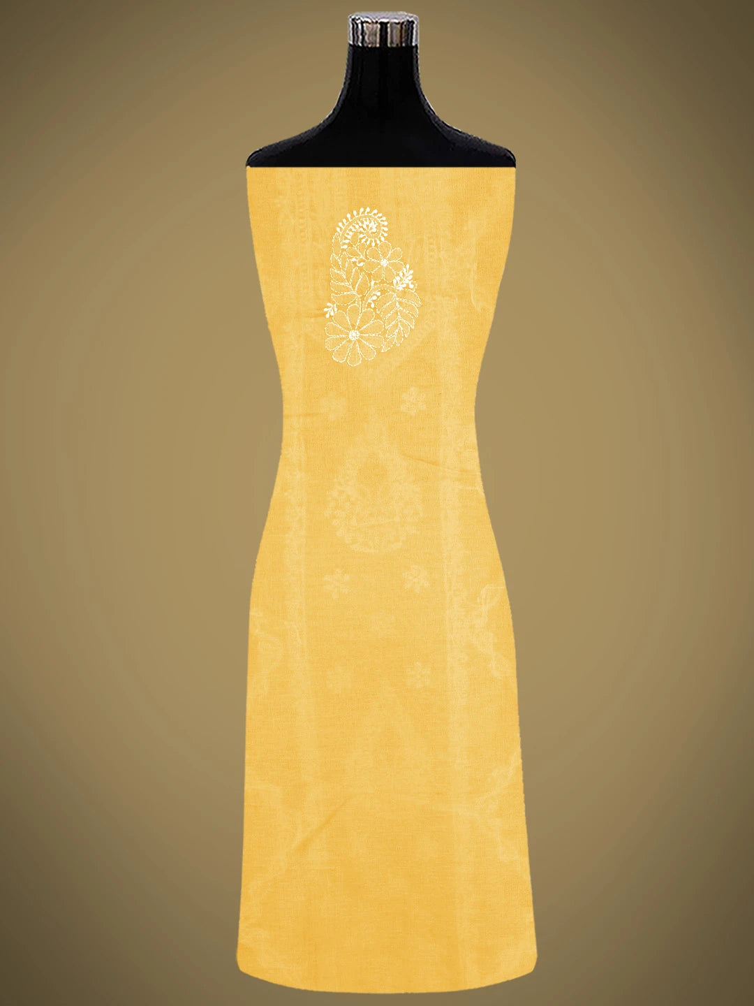 Ada Hand Embroidered Yellow Cotton Lucknowi Chikankari Unstitched Suit Piece with Chiffon Dupatta 01A869337