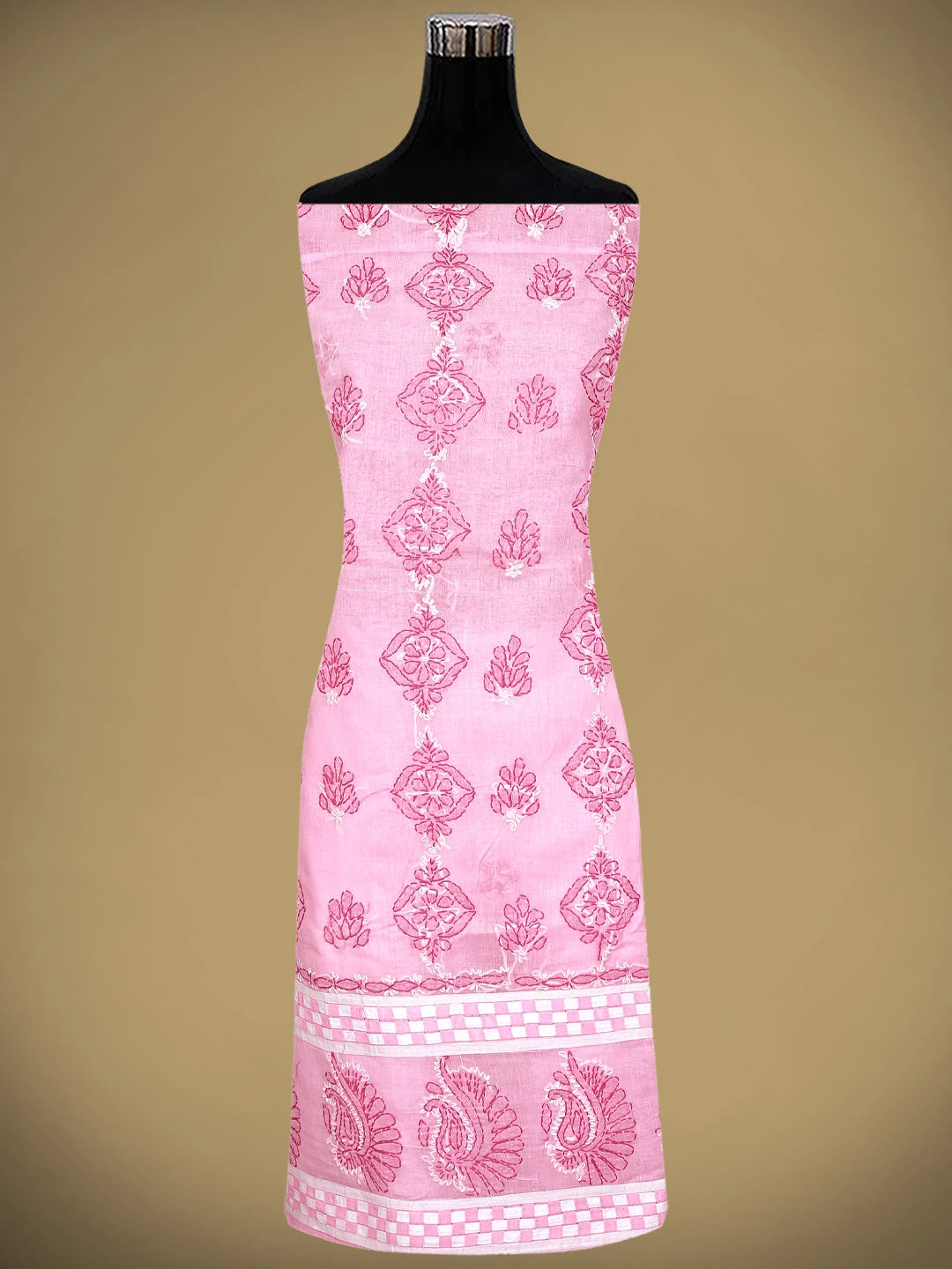 Ada Hand Embroidered Pink Cotton Lucknowi Chikankari Unstitched Suit Piece with Chiffon Dupatta 01A881481