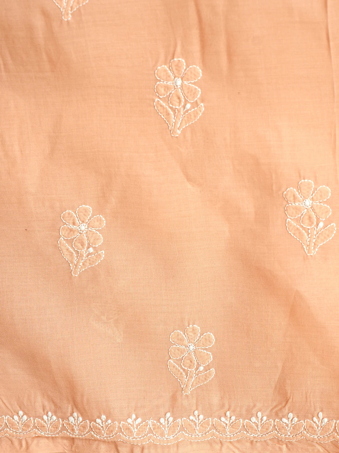 Ada Hand Embroidered Creamy Peach Cotton Lucknowi Chikankari Unstitched Suit Piece with Chiffon Dupatta 01A869332