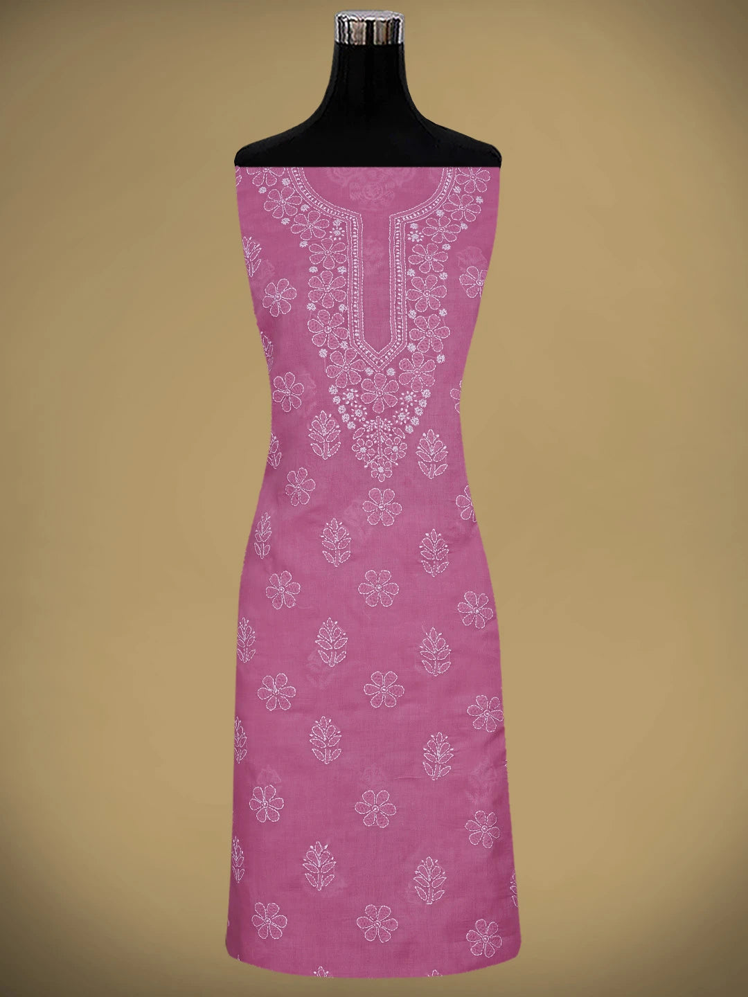 Ada Hand Embroidered Onion Pink Cotton Lucknowi Chikankari Unstitched Suit Piece 01A870946