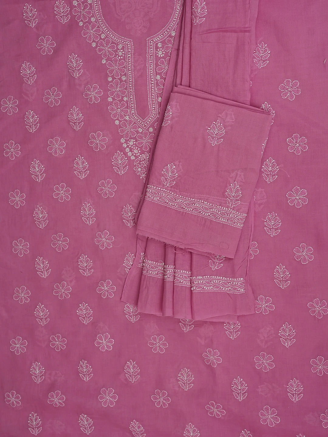 Ada Hand Embroidered Onion Pink Cotton Lucknowi Chikankari Unstitched Suit Piece 01A870946