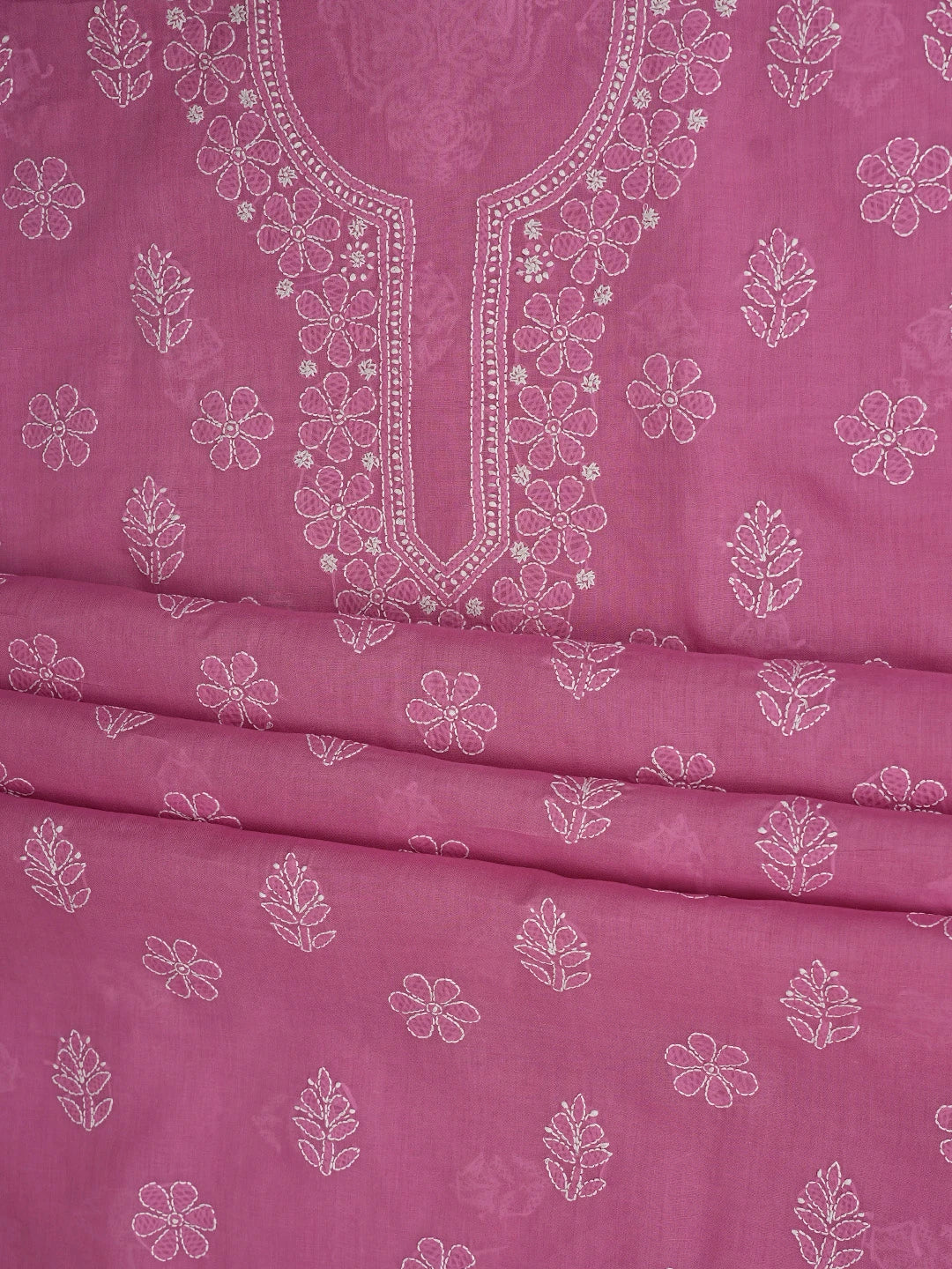 Ada Hand Embroidered Onion Pink Cotton Lucknowi Chikankari Unstitched Suit Piece 01A870946