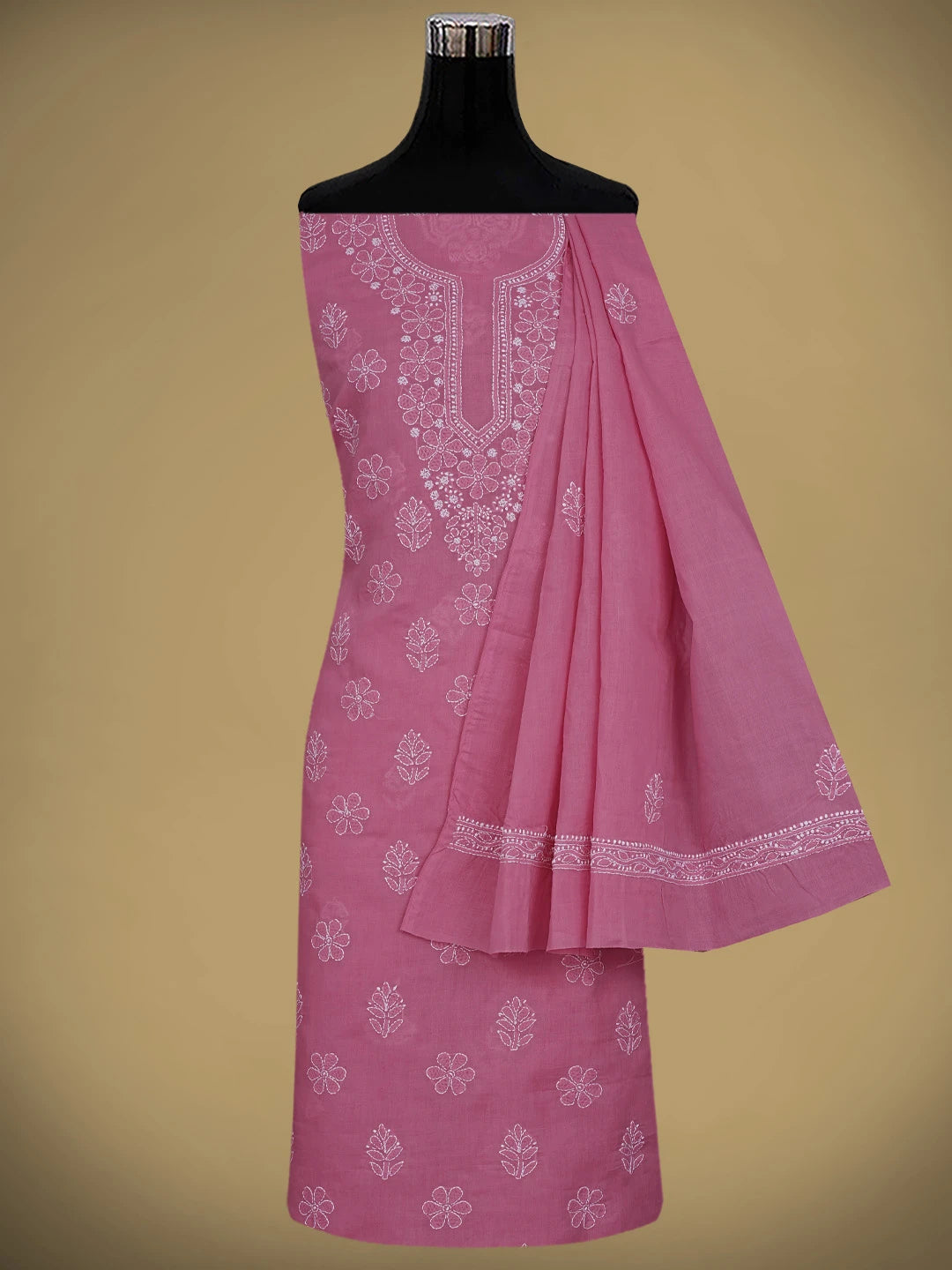 Ada Hand Embroidered Onion Pink Cotton Lucknowi Chikankari Unstitched Suit Piece 01A870946