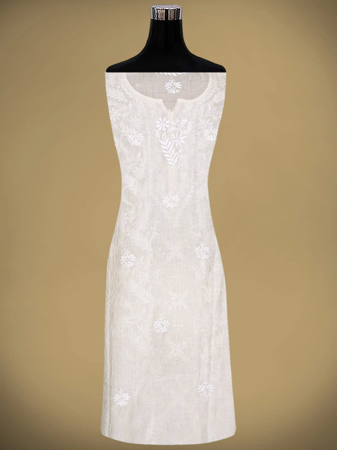 Ada Hand Embroidered White Chanderi Lucknowi Chikankari Unstitched Kurta Dupatta Set with Cutdana Work 01A894143