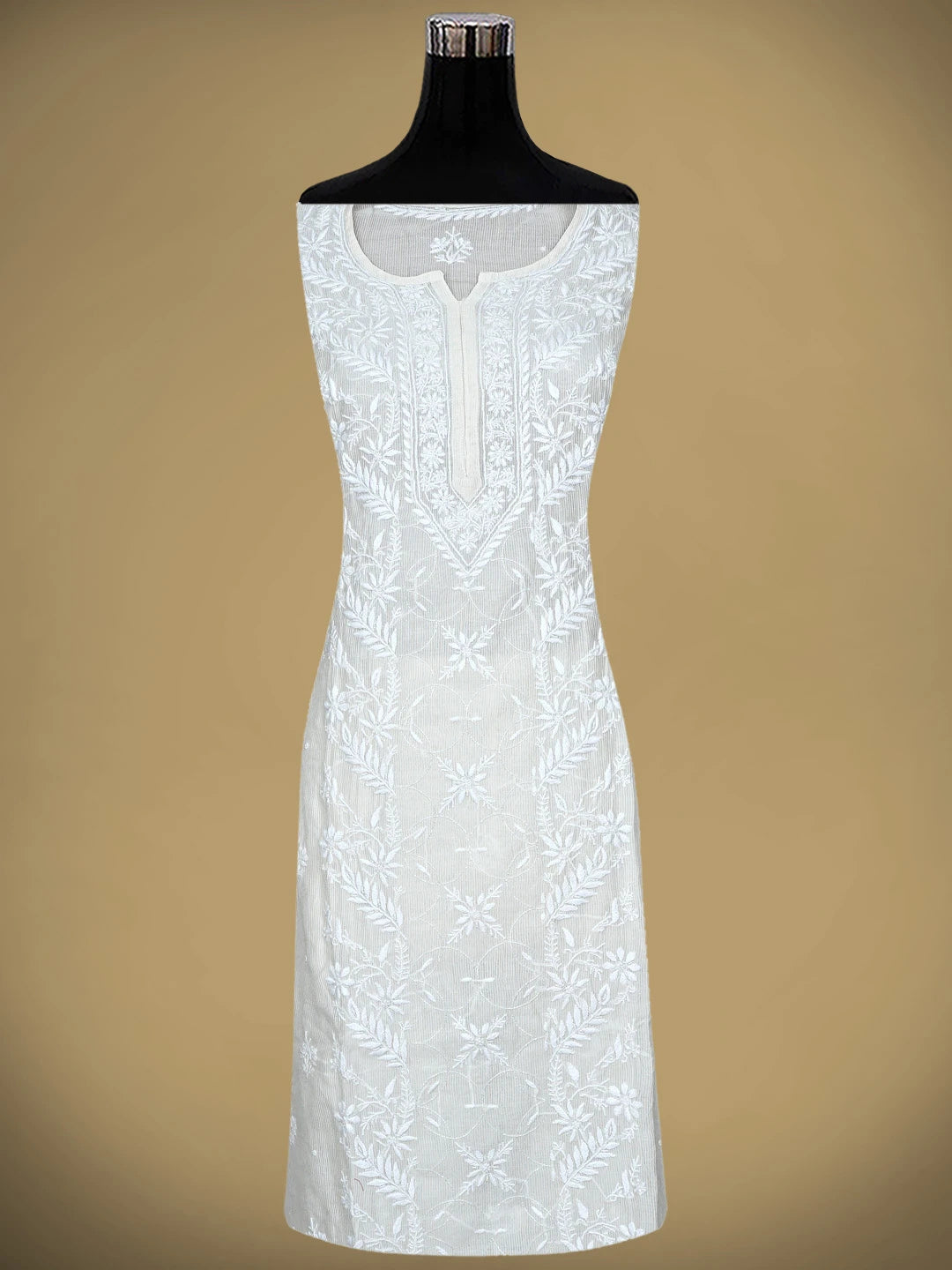 Ada Hand Embroidered White Chanderi Lucknowi Chikankari Unstitched Kurta Dupatta Set with Cutdana Work 01A894143