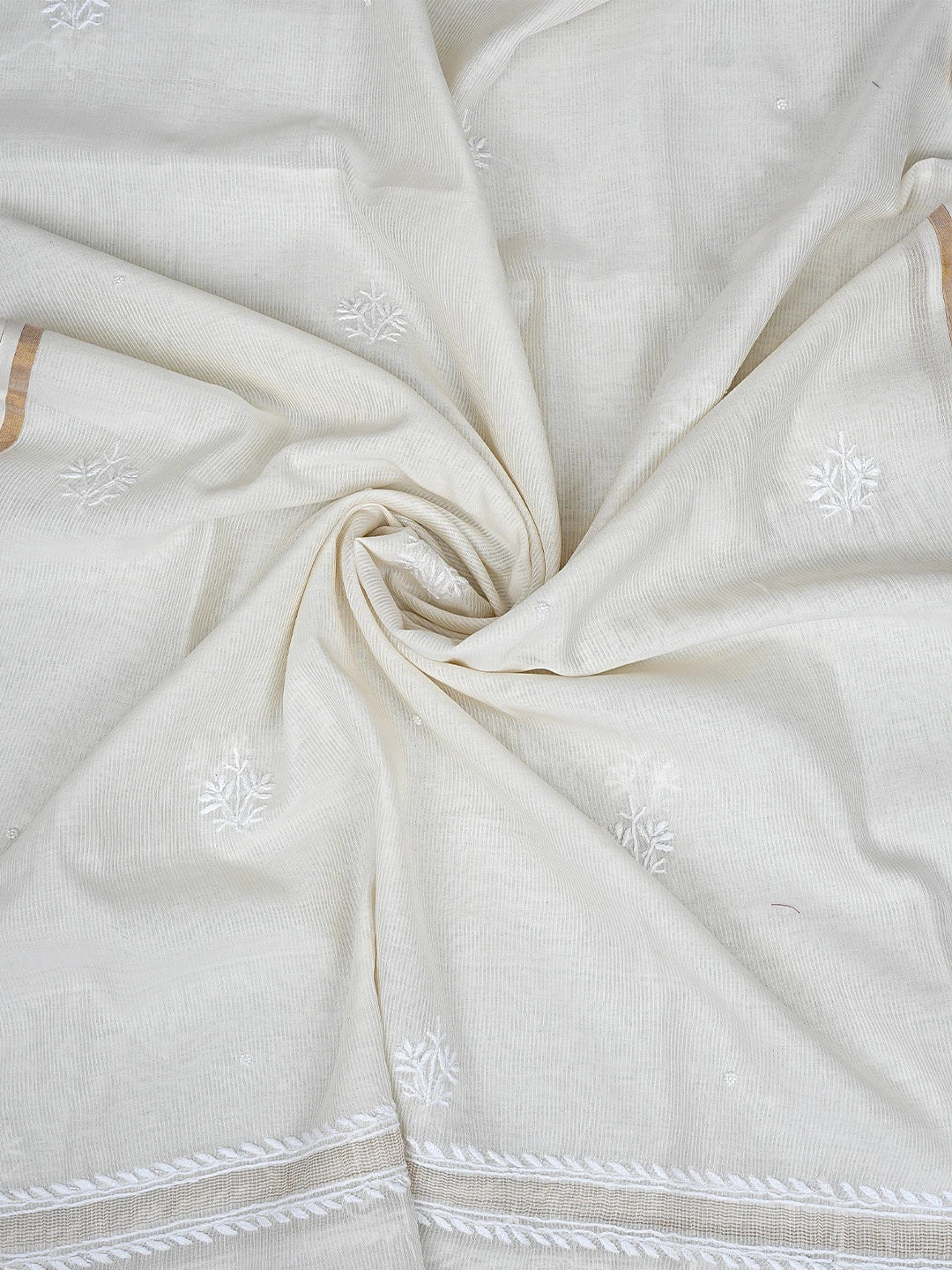 Ada Hand Embroidered White Chanderi Lucknowi Chikankari Unstitched Kurta Dupatta Set with Cutdana Work 01A894143