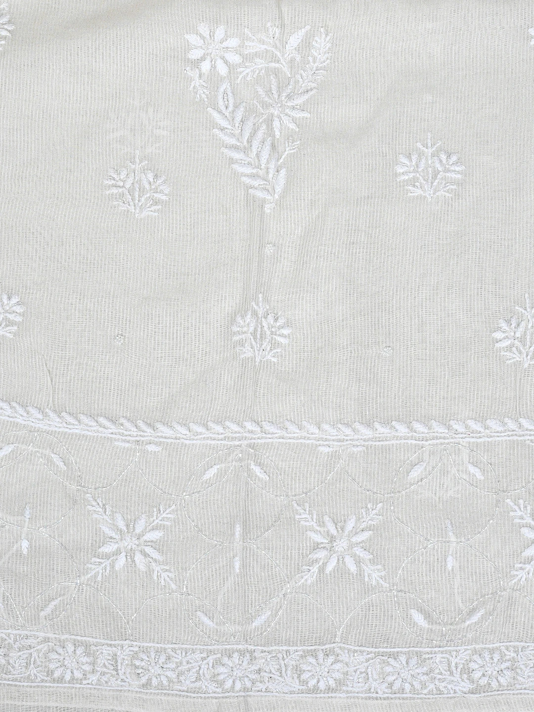 Ada Hand Embroidered White Chanderi Lucknowi Chikankari Unstitched Kurta Dupatta Set with Cutdana Work 01A894143