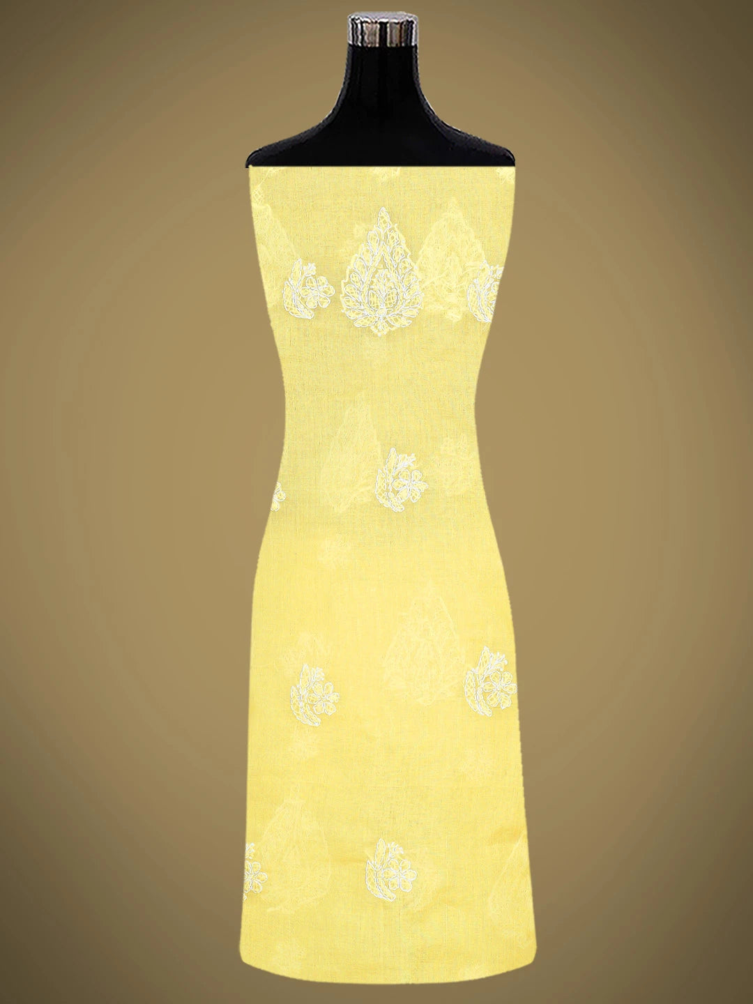 Ada Hand Embroidered Yellow Cotton Lucknowi Chikankari Unstitched Suit Piece with Chiffon Dupatta 01A853629