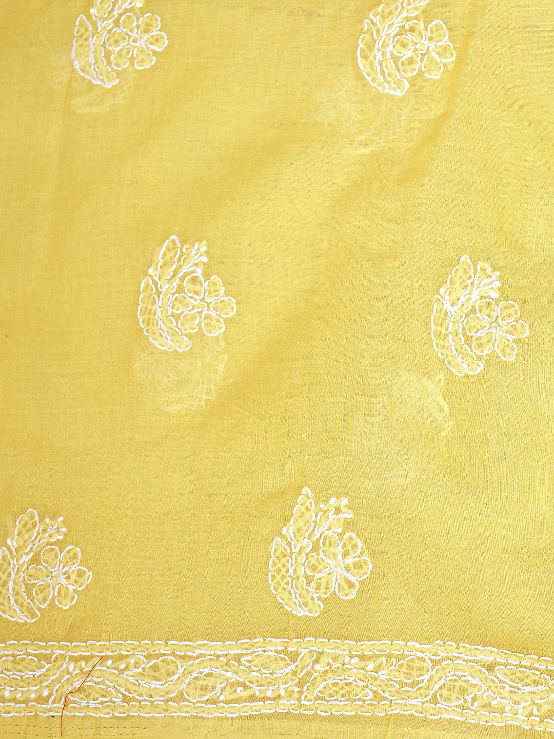 Ada Hand Embroidered Yellow Cotton Lucknowi Chikankari Unstitched Suit Piece with Chiffon Dupatta 01A853629
