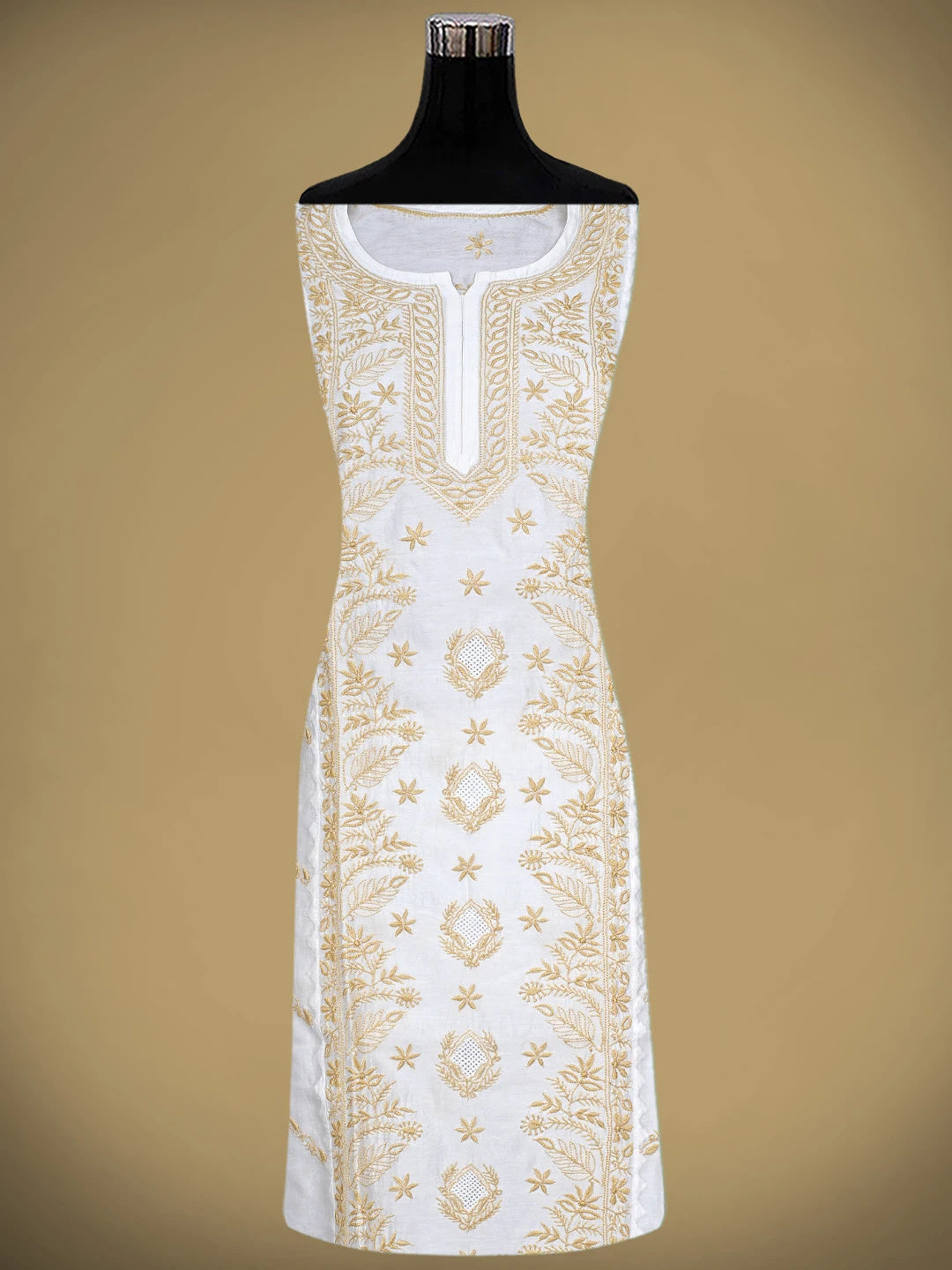 Ada Hand Embroidered White Chanderi Lucknowi Chikankari Unstitched Kurta Dupatta Set 01A896740