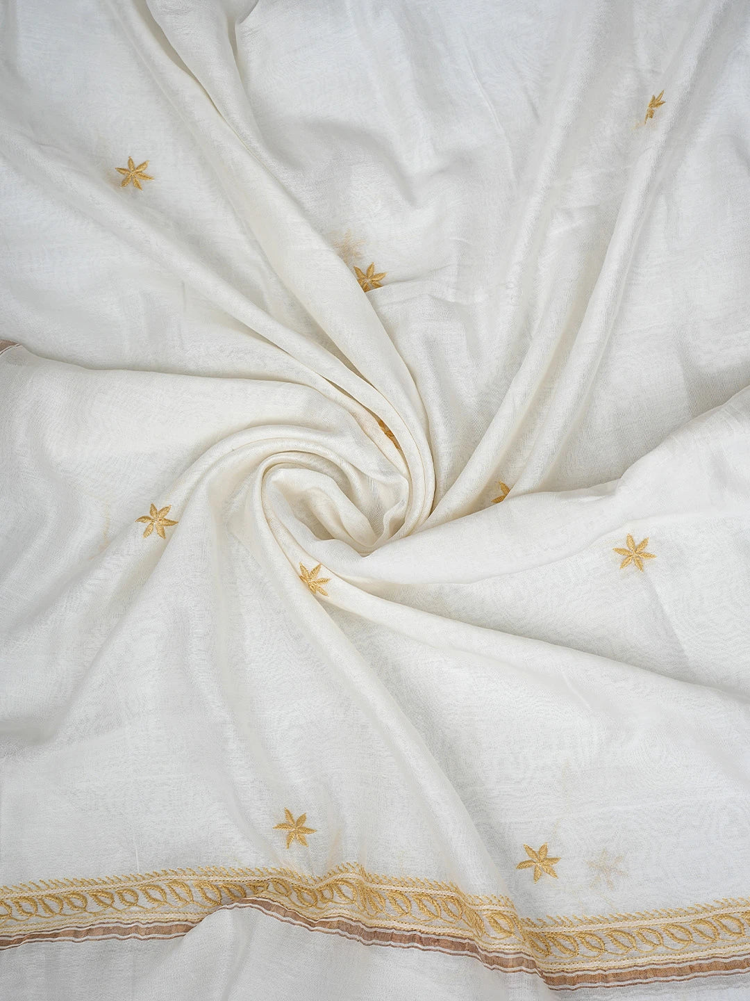 Ada Hand Embroidered White Chanderi Lucknowi Chikankari Unstitched Kurta Dupatta Set 01A896740