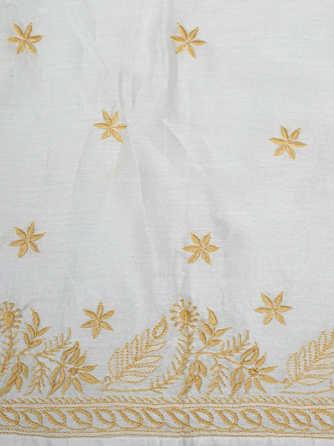 Ada Hand Embroidered White Chanderi Lucknowi Chikankari Unstitched Kurta Dupatta Set 01A896740